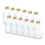 flaschenbauer.de Glas – 12 kleine Glasflaschen 100ml - Kleine Glasflaschen mit Schraubverschluss (28 mm, Gold), verwendbar 100ml oder Likörflaschen 100ml