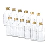 flaschenbauer.de Glas – 12 kleine Glasflaschen 100ml - Kleine Glasflaschen mit Schraubverschluss (28 mm, Gold), verwendbar 100ml oder Likörflaschen 100ml