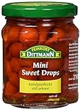 Feinkost Dittmann Mini Sweet Drops scharf und handgepflückt - Mini Pfefferonen rot Glas, 5er Pack (5 x 210 g)